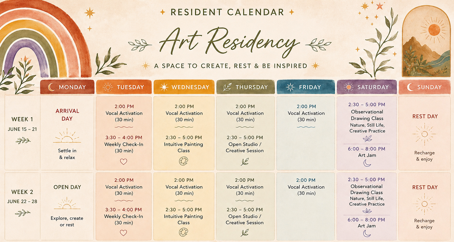 Resident Calendar — June 15 to 30